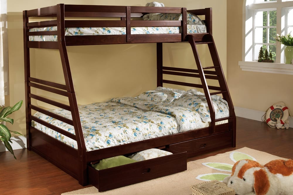 Twin over Double Bunk Bed with Storage Drawers