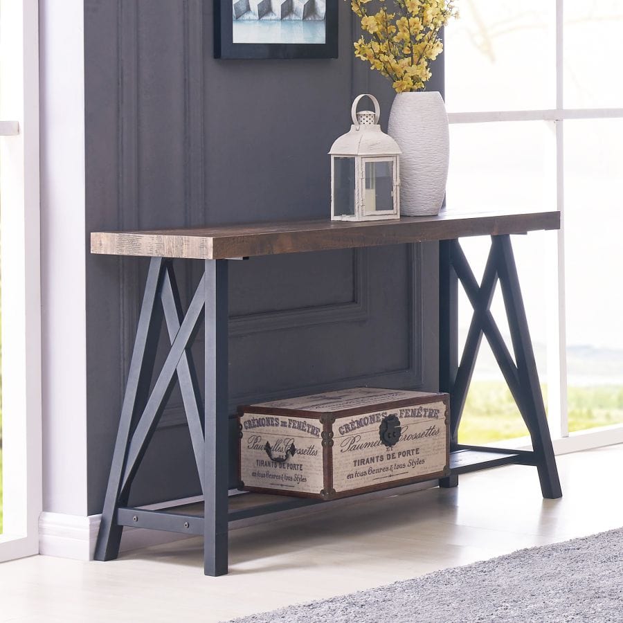 Langport Console Table in Rustic Oak and Black