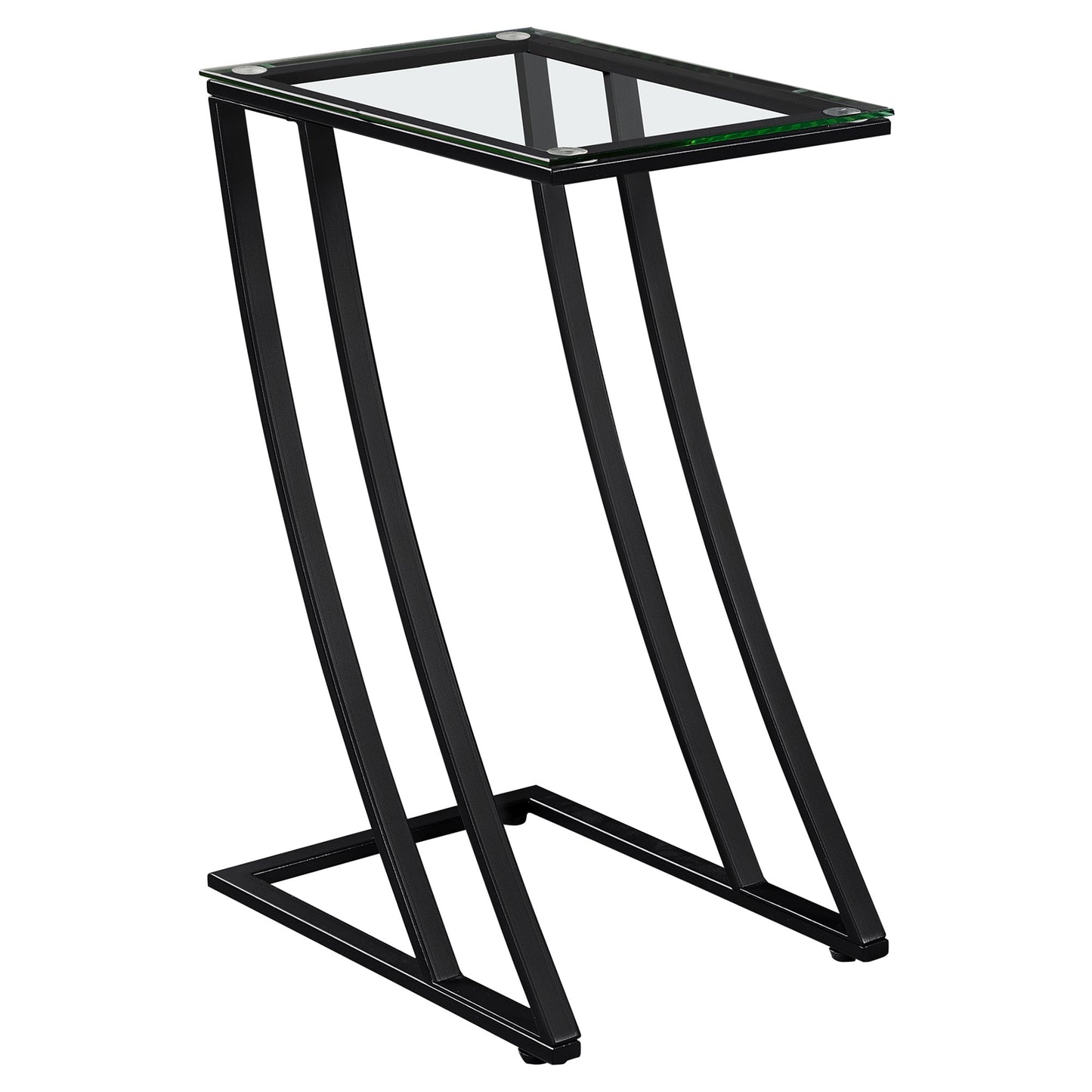 12”L/24”H Modern Z-Style Metal End Table with Glass Tabletop