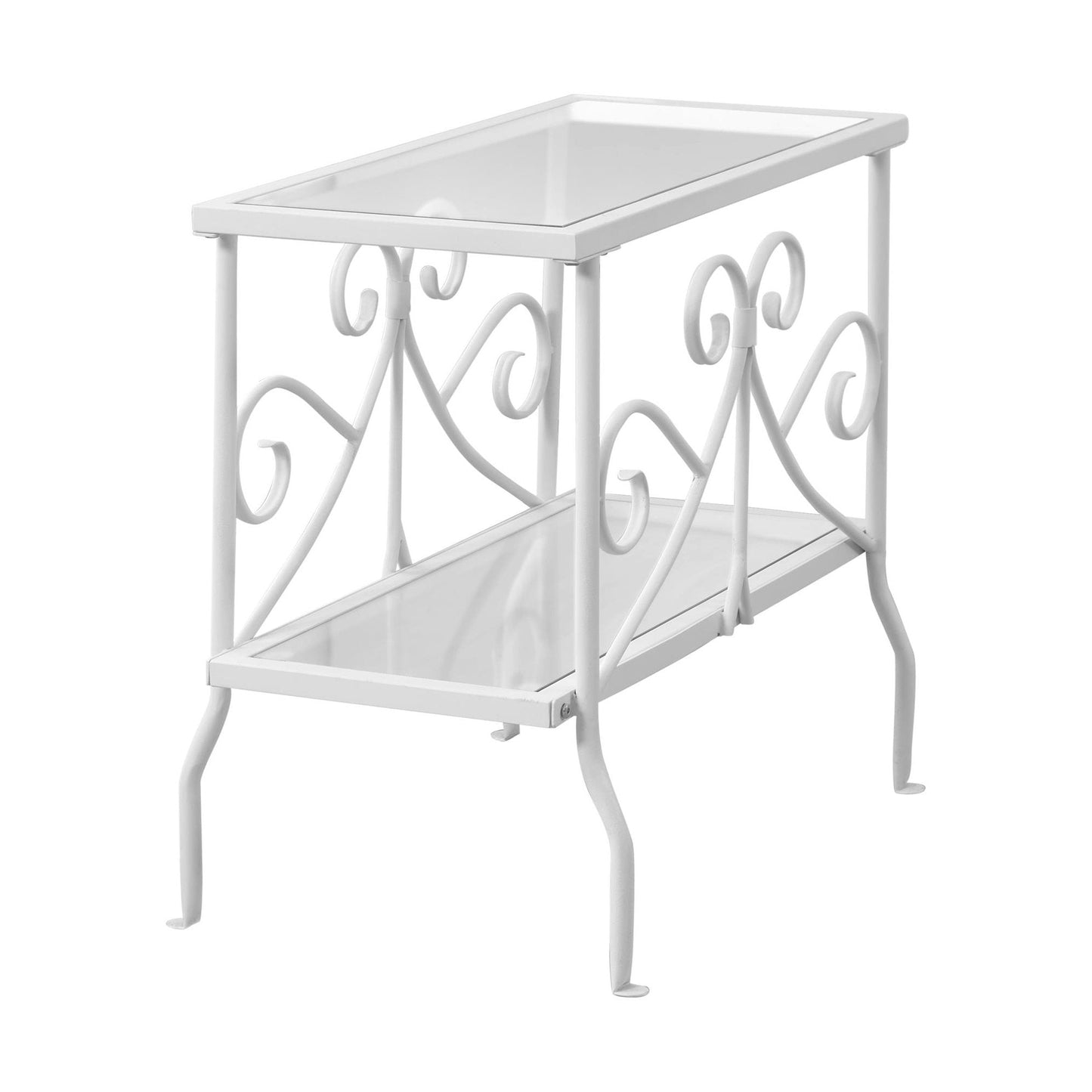 24” L / 22” H Traditional Scroll Inspired Metal End Table with Glass Top