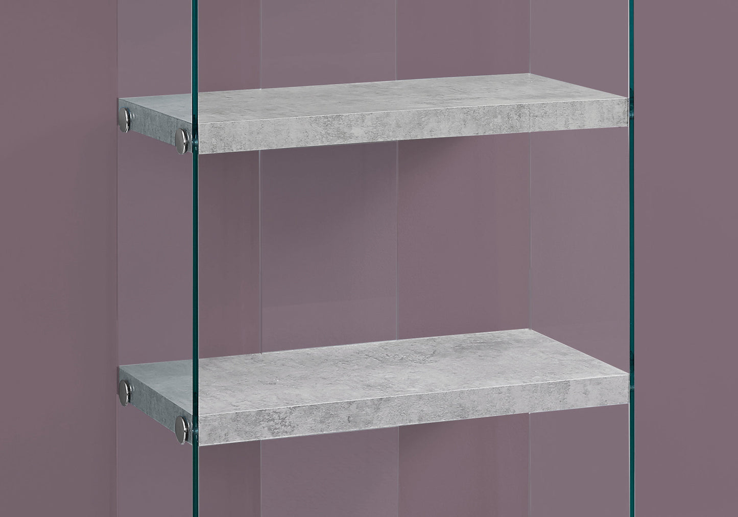 Contemporary 60"H 4 Shelf Glass Etagere Bookcase in Grey Cement Finish