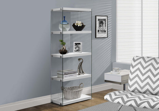 Contemporary 60"H 4 Shelf Glass Etagere Bookcase in Glossy White Finish