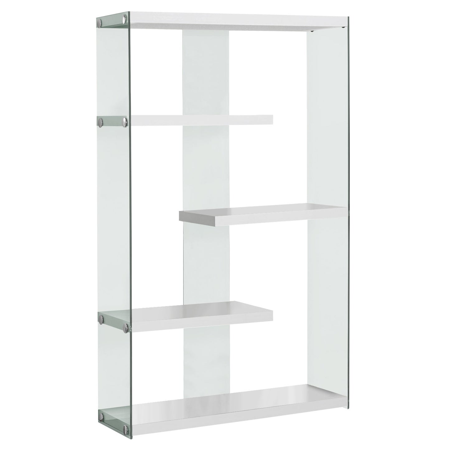 Modern 60H Glass & Wood Bookcase with Glossy White Finish