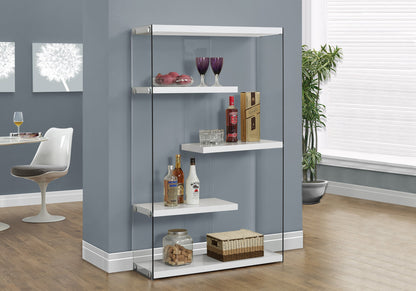 Modern 60H Glass & Wood Bookcase with Glossy White Finish