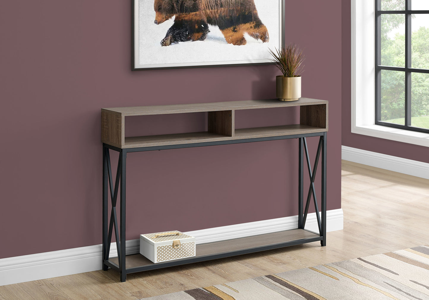 Contemporary 48L Wood Hall Console in Taupe Finish