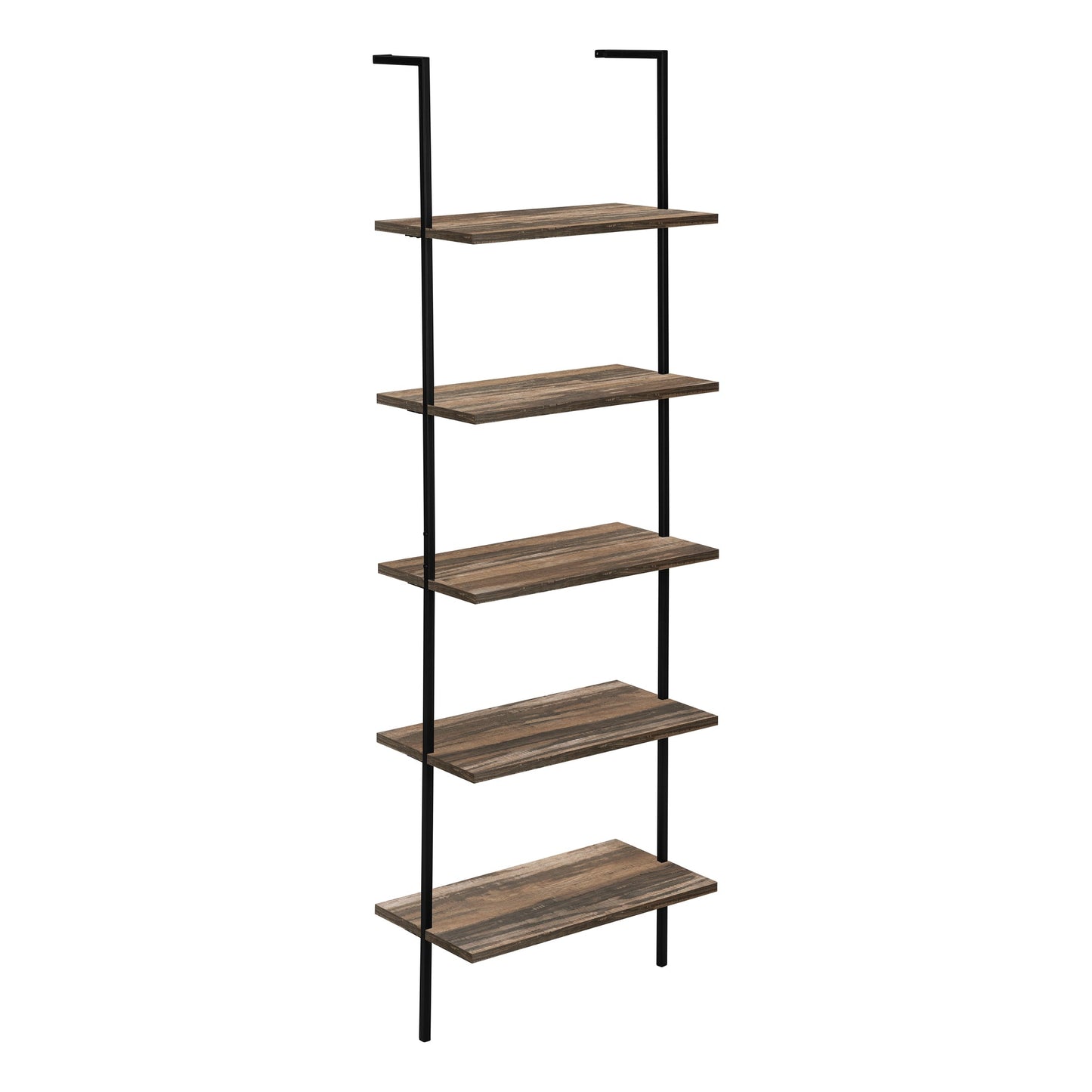 72"H Metal Ladder Style Bedroom Bookcase with Wood Shelves