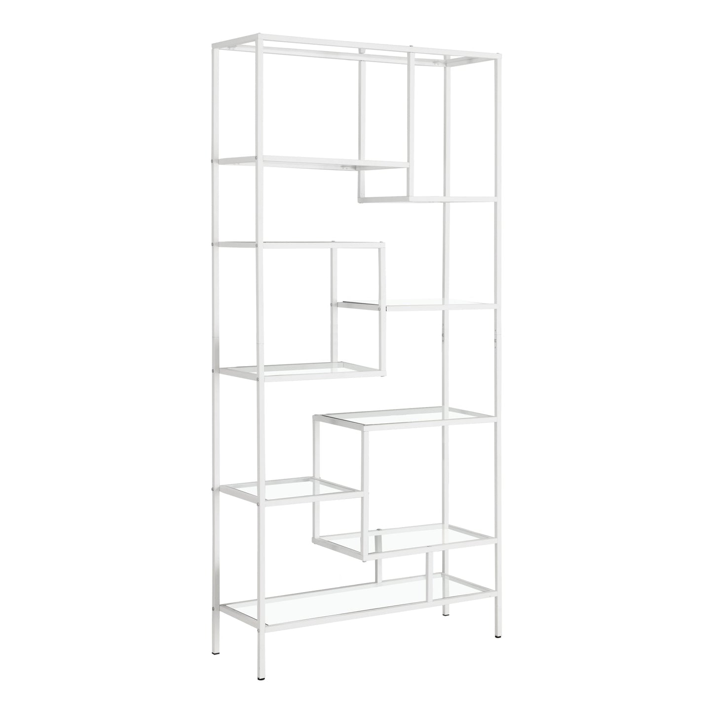 72"H Metal Bedroom Bookcase with Tempered Glass Shelfs