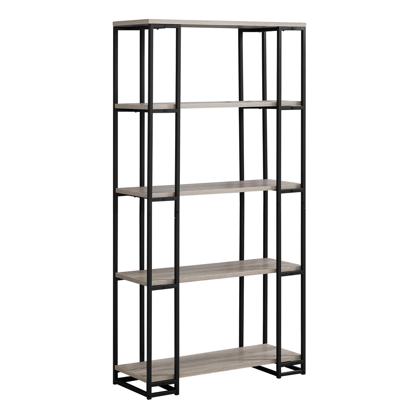 60"H 4-Tier 5 Shelf Metal and Wood Bedroom Bookcase in Dark Taupe