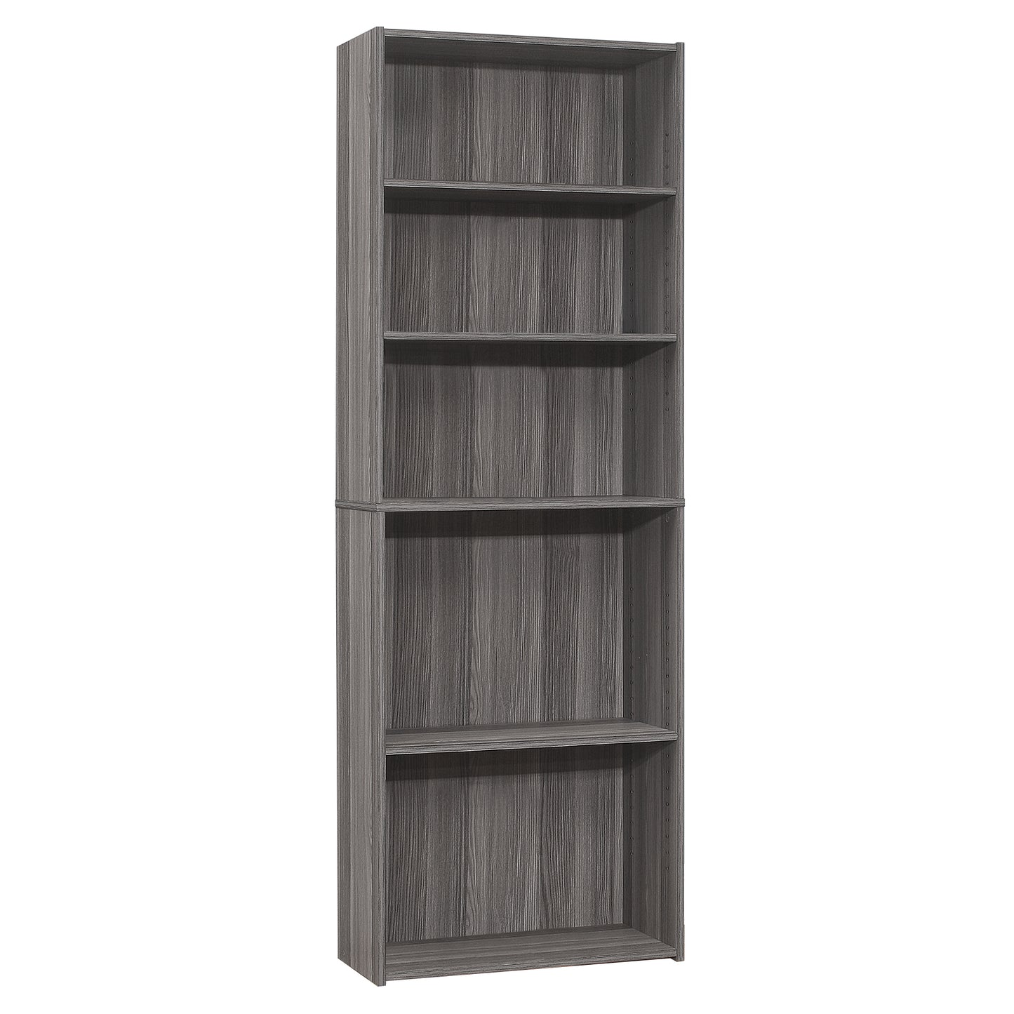 Transitional 72H 5 Shelf Bookcase in Grey Laminate Finish