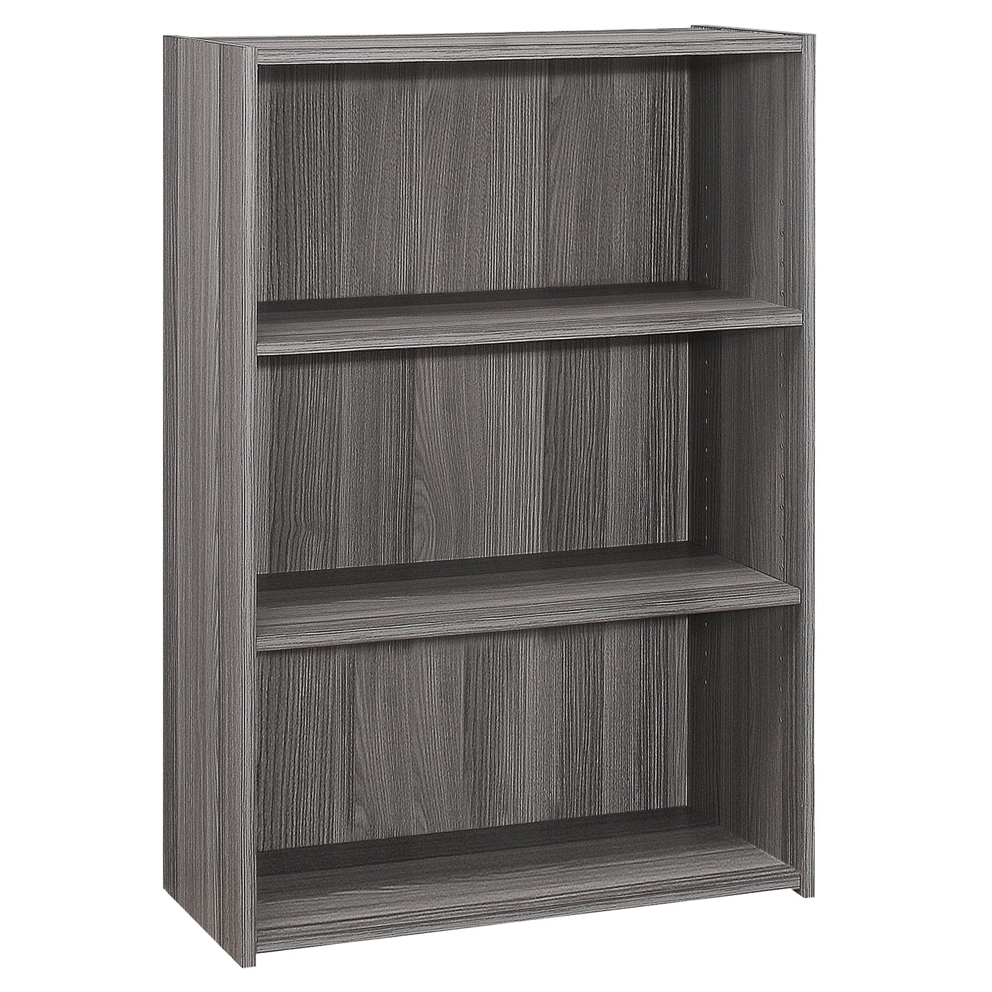 Transitional 36"H 3 Shelf Bookcase in Grey Finish