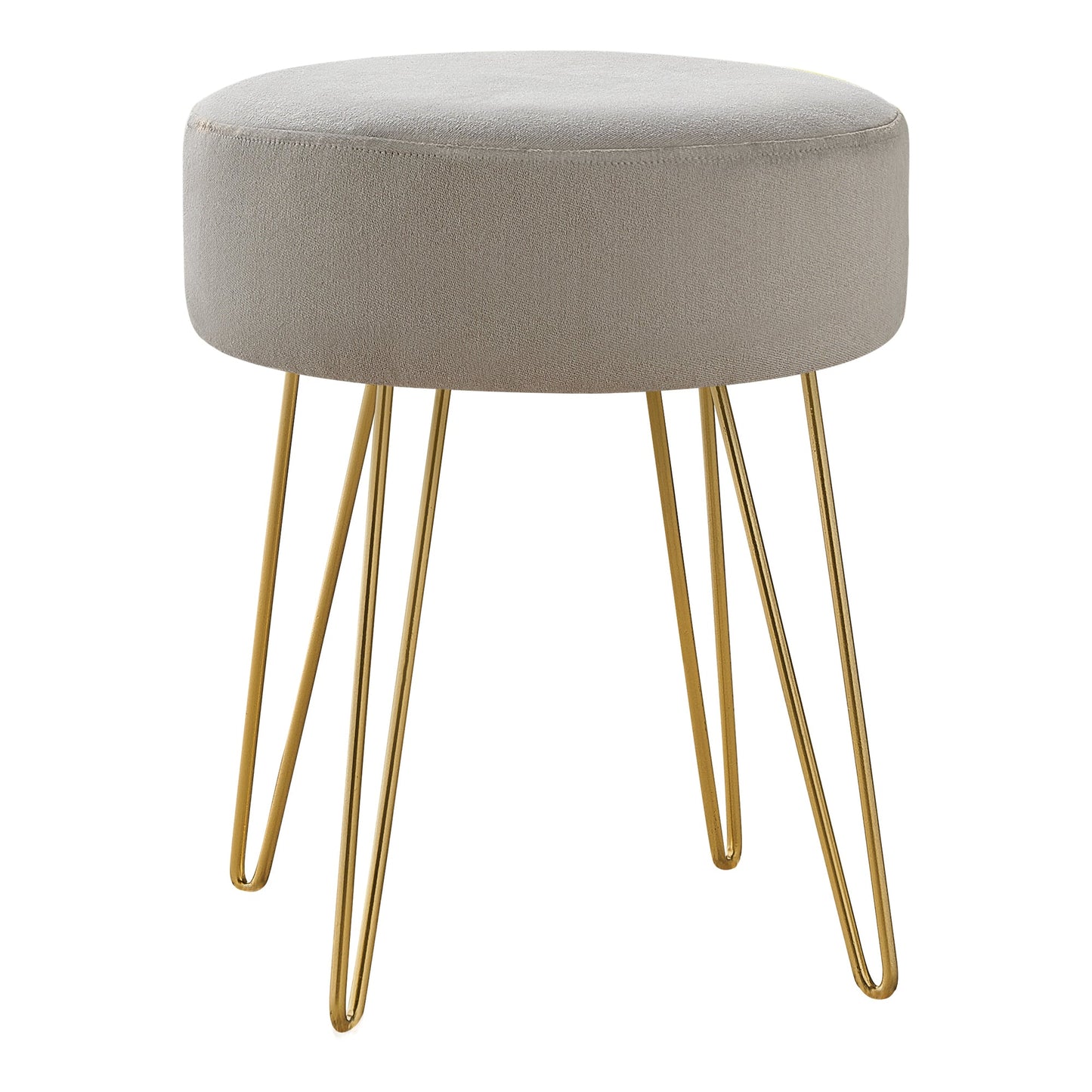 14" Round Bedroom Ottoman with Gold Hairpin Metal Legs