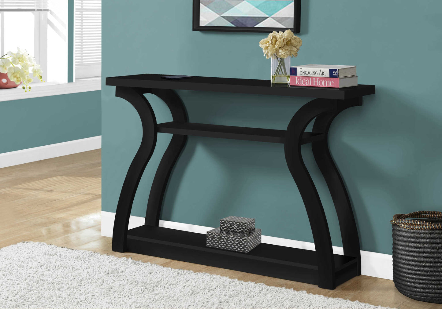 47"L Three-Tier Curved Base Bedroom Accent Hall Console Table