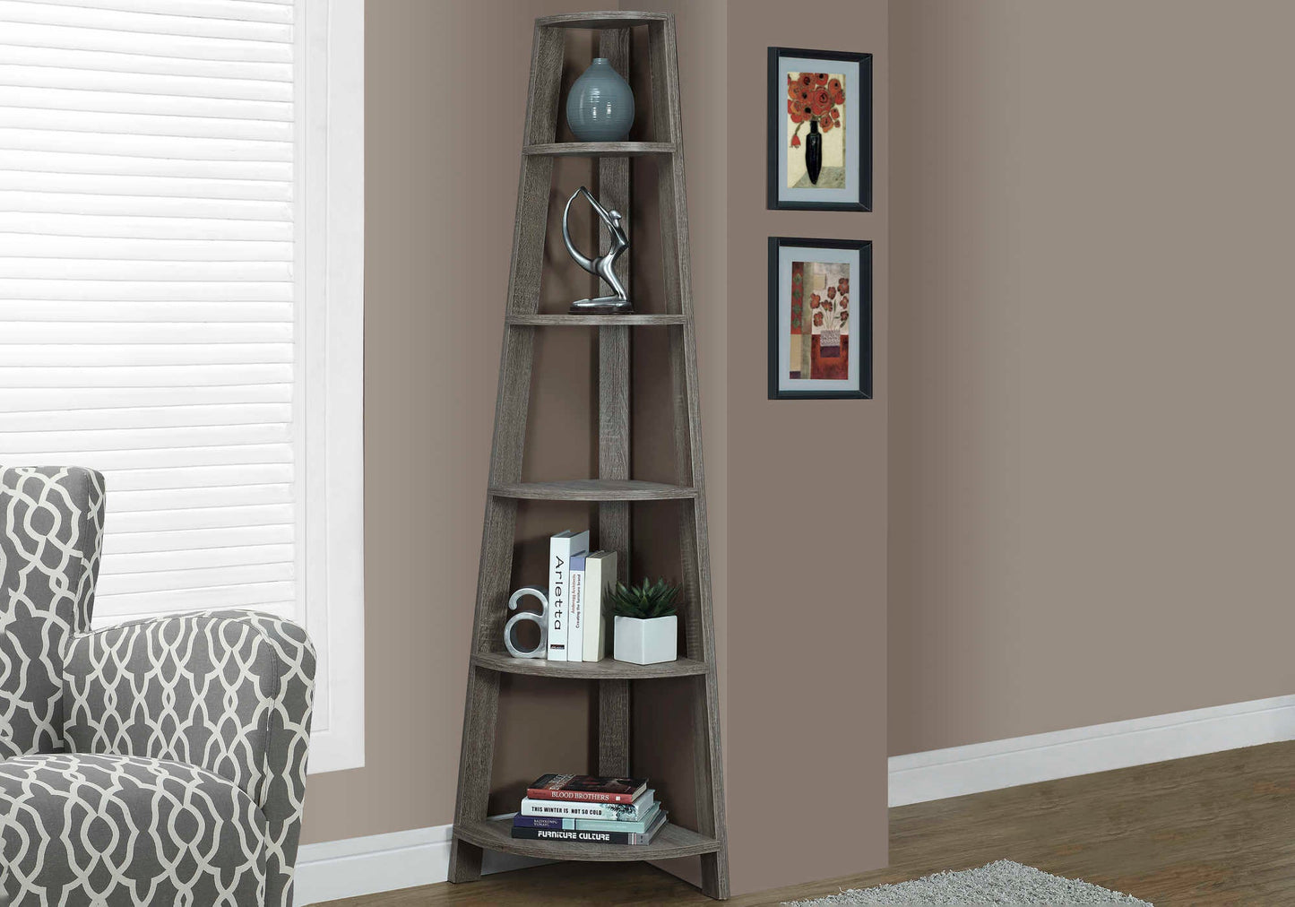 72"H French Etagere Corner Accent Bedroom Bookcase
