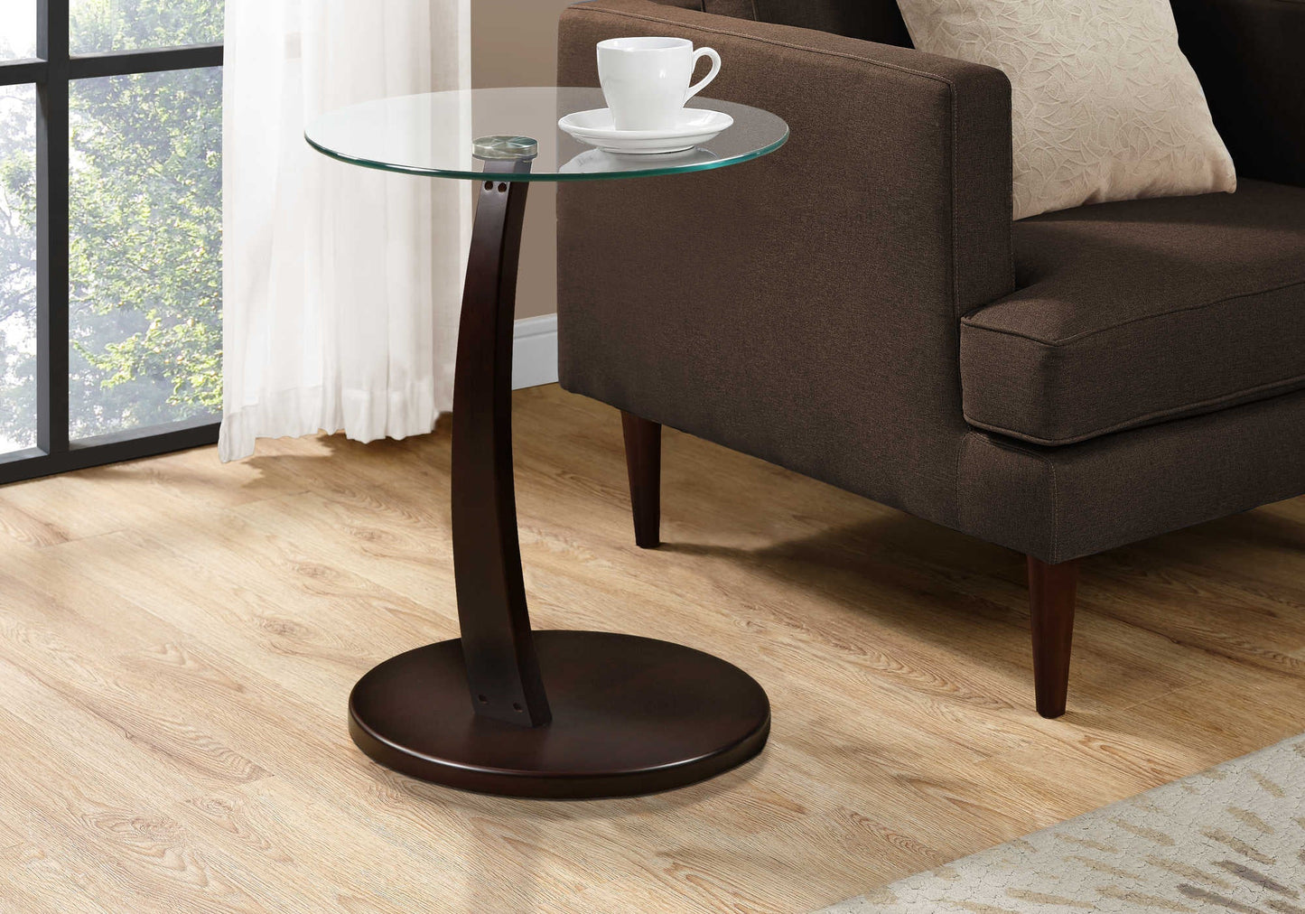 17.75” L / 24” H Modern Bentwood Bedroom End Table with Glass Tabletop