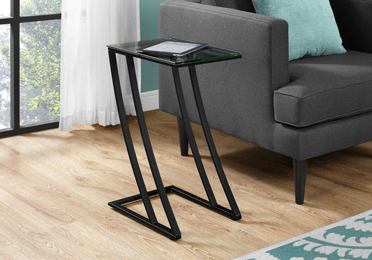 12" L / 24" H Modern Z-Style Metal End Table with Glass Tabletop