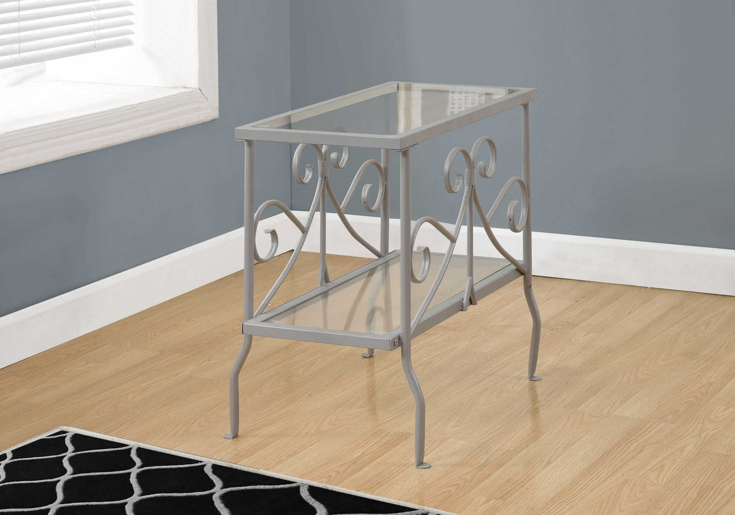 24” L / 22” H Traditional Scroll Inspired Metal End Table with Glass Top