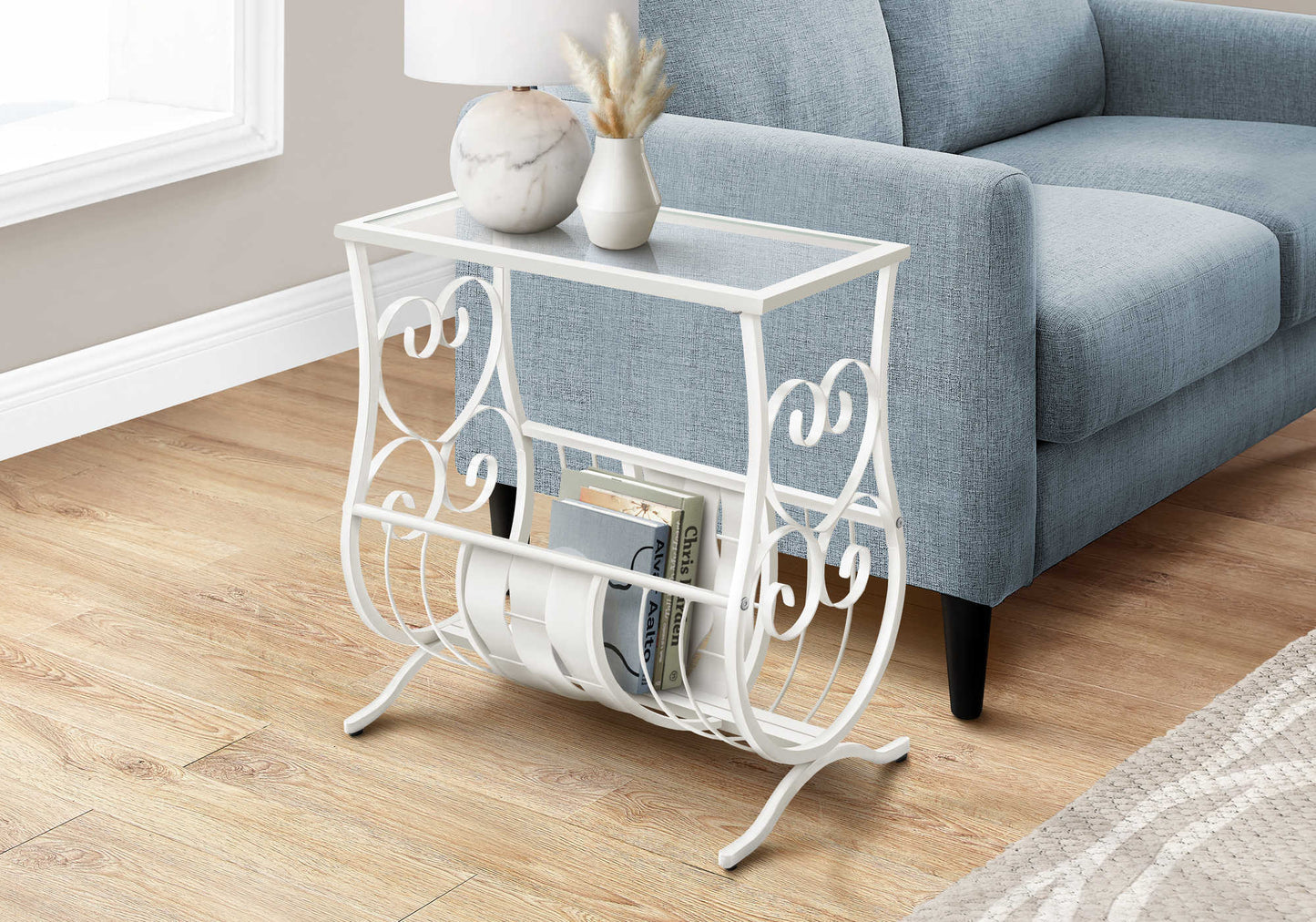 Traditional Magazine End Table with Glass Top