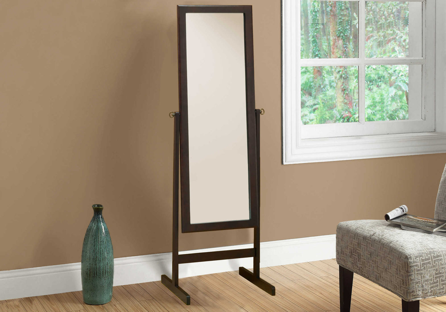 60"H Modern Contemporary Bedroom Cheval Mirror with Wood Frame