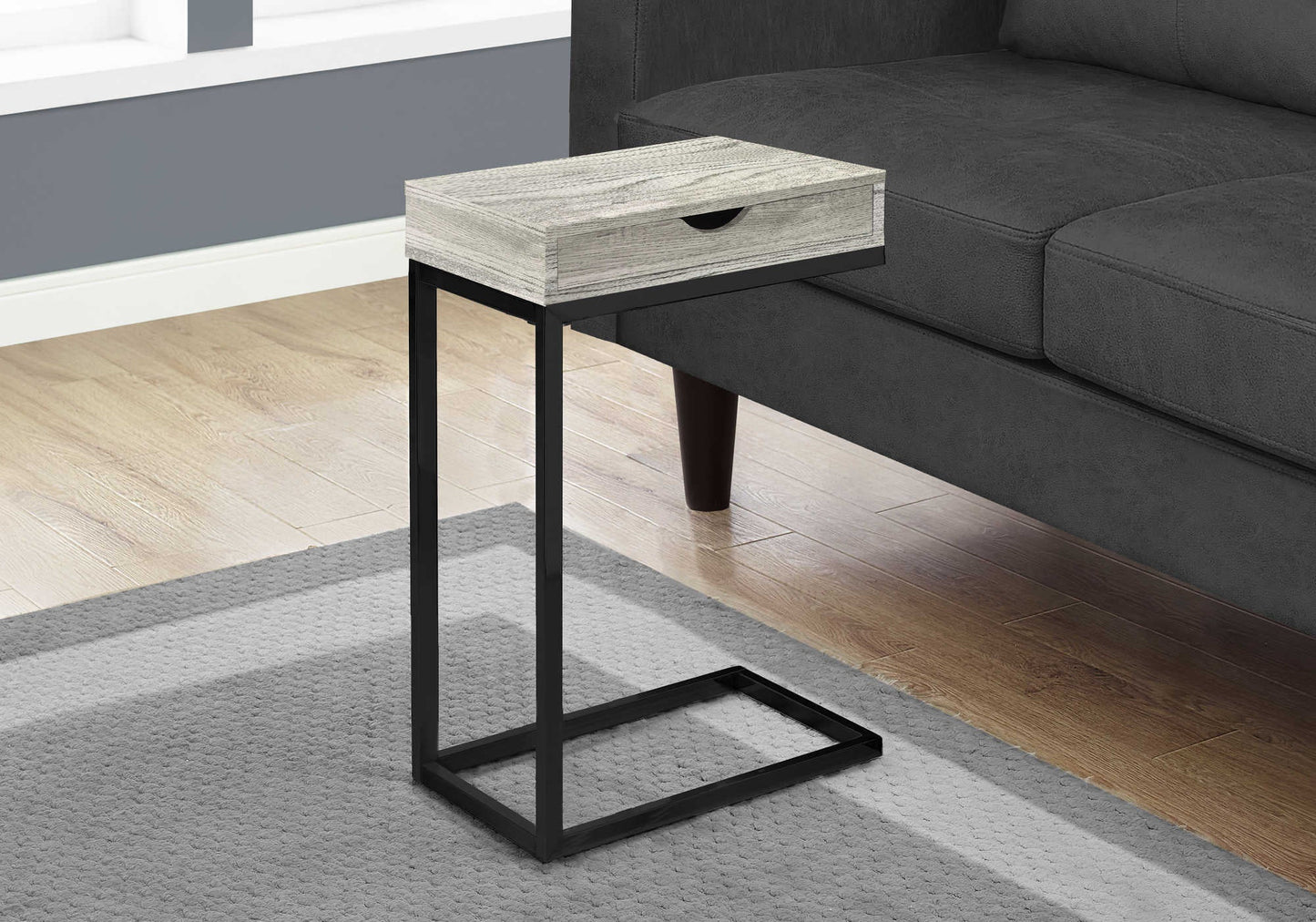 16” L / 25” H Modern C-Style Metal Bedroom End Table with Wood Top