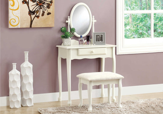 2-Piece Bedroom Vanity Set with White Wood and Jacquard Upholstery