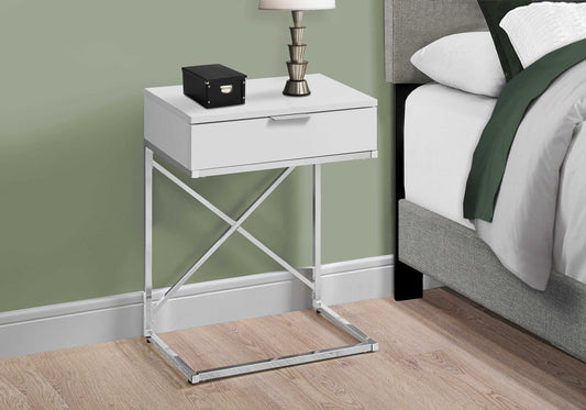 Contemporary 24"H Nightstand in Glossy White Finish on Chrome Frame