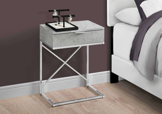 Contemporary 24"H Nightstand in Grey Cement Finish on Chrome Frame