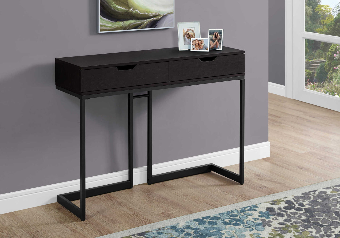 42"L Metal Frame Wood Tabletop Bedroom Accent Hall Console Table