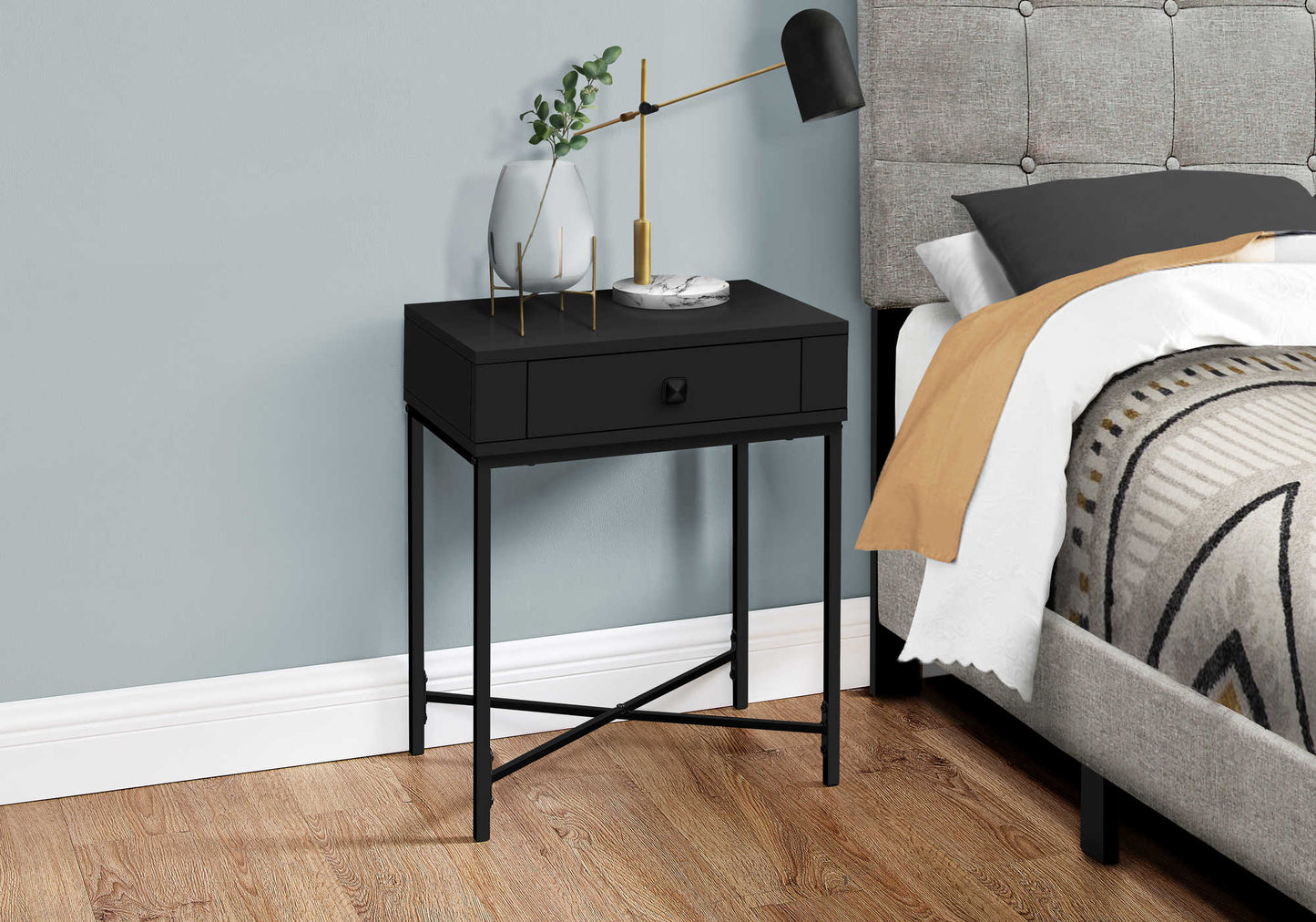 18.25"L/22.5"H Modern Metal Nightstand with Laminate Wood Tabletop