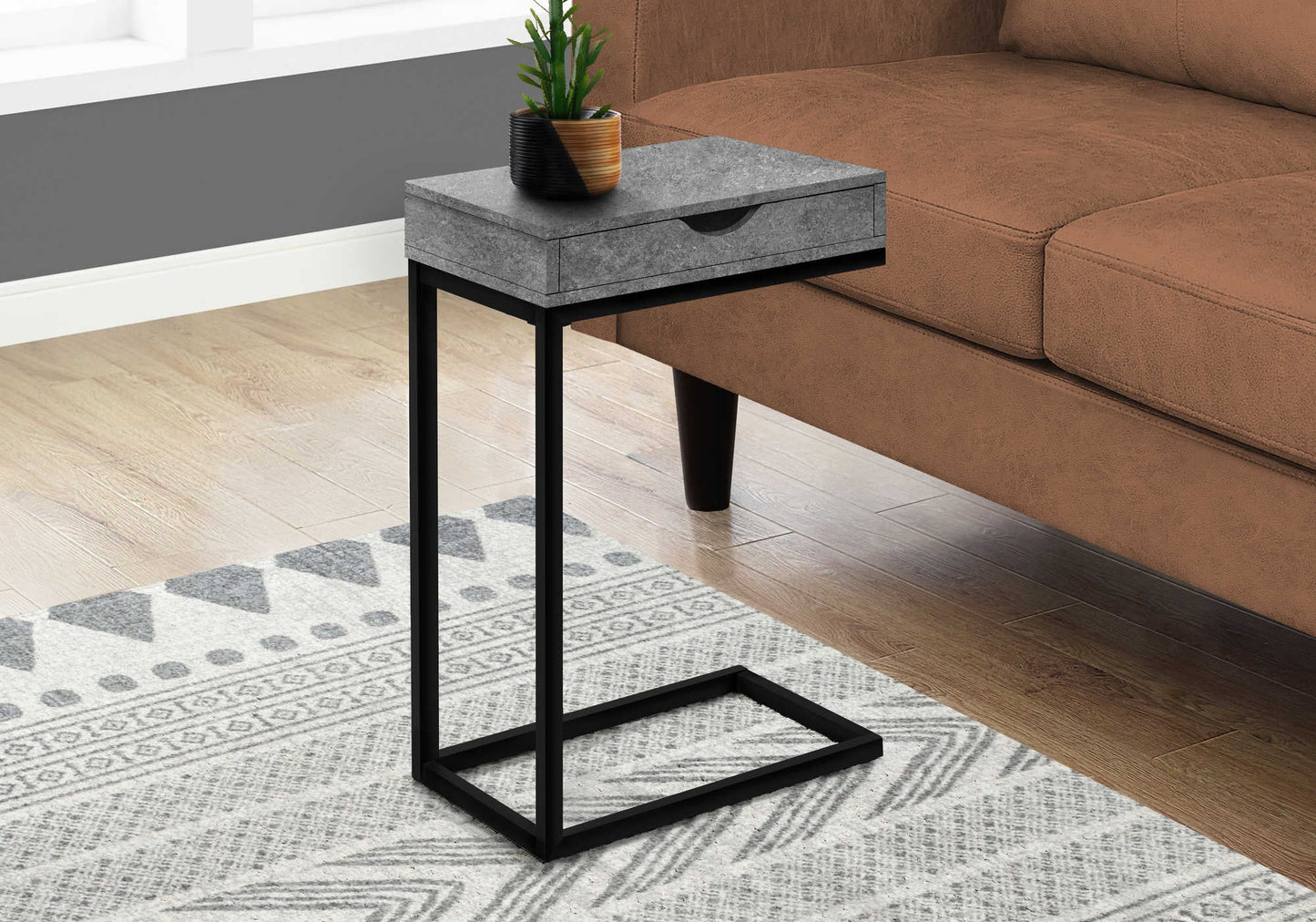 16" L / 24.5" H Modern C-Style Metal Bedroom End Table with Drawer