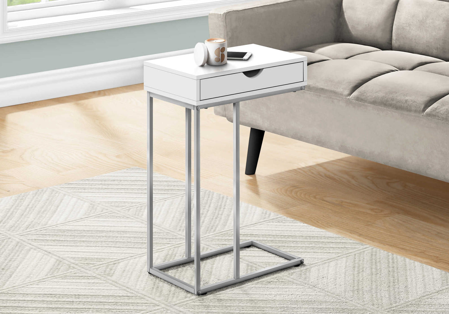 16"L/24"H Modern Laminate Bedroom Accent Table with Metal Frame