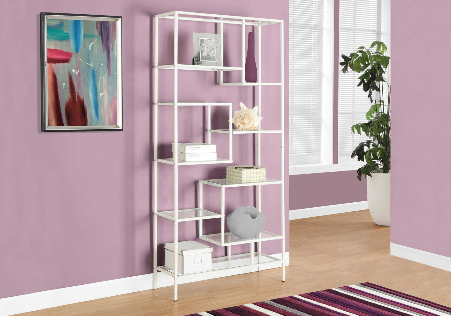 Monarch Specialties - 72"H Metal Bedroom Bookcase with Tempered Glass Shelfs - I 7159