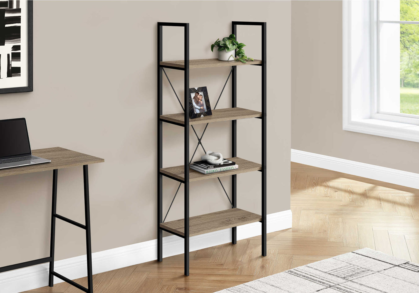 48"H 4-tier Metal Frame Bedroom Bookcase with Laminate Shelves