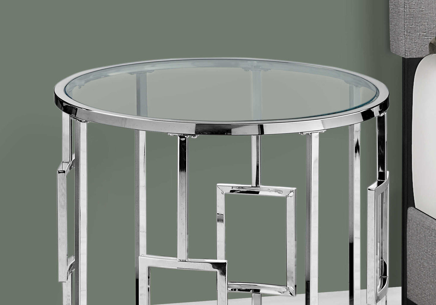 23"L/23"H Transitional Round Bedroom Accent Table with Glass Tabletop