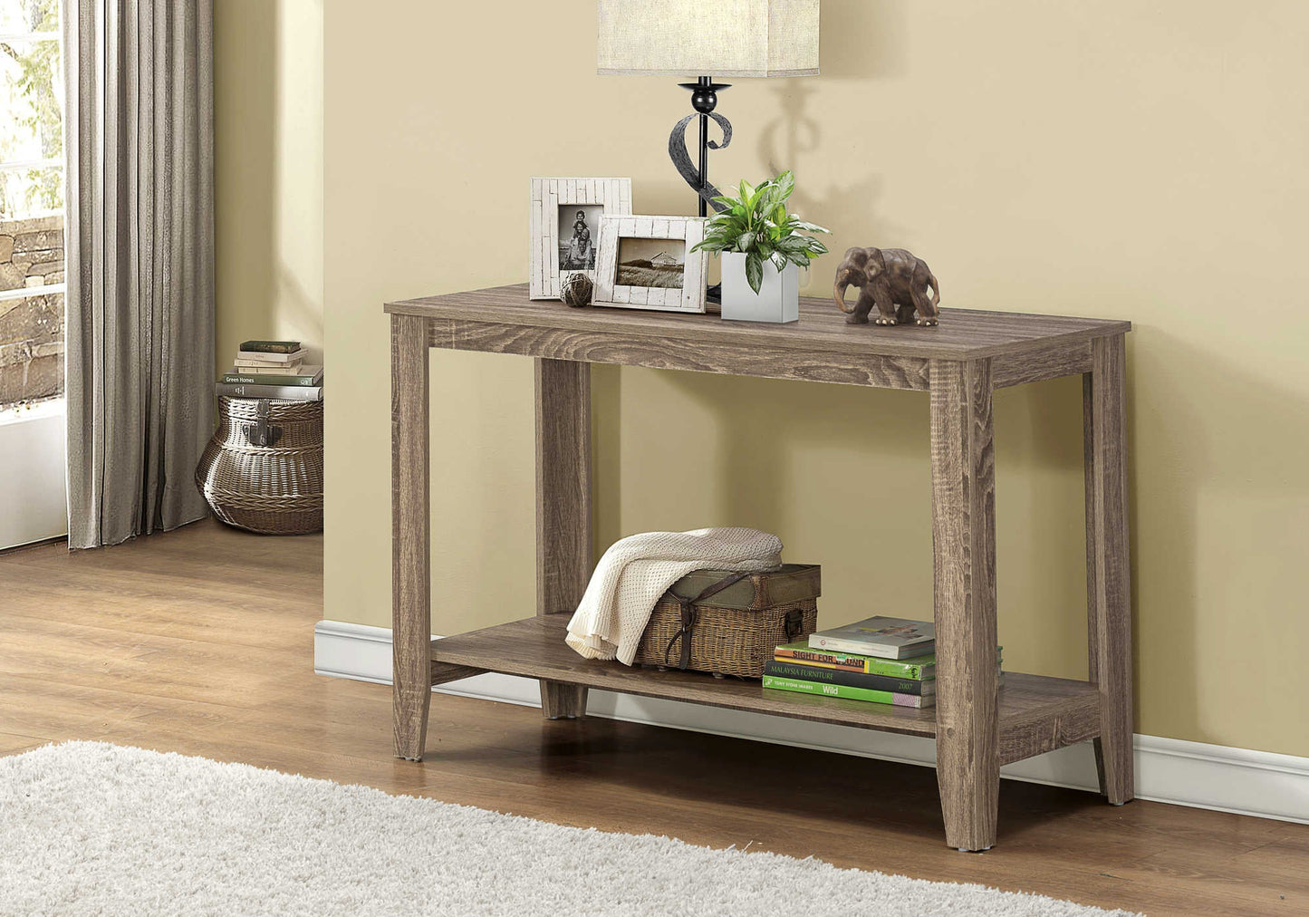 44"L Bedroom Accent Console Table in Dark Taupe Finish