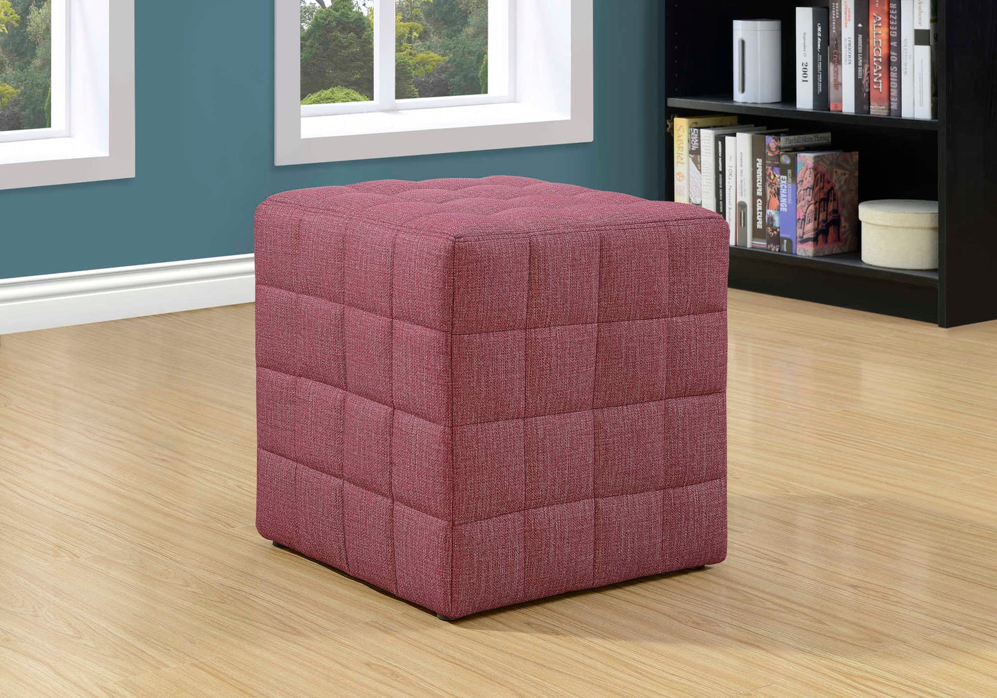 18" Cube-shaped Upholstered Bedroom Ottoman with Biscuit Tufting