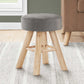 12" Round Velvet Bedroom Ottoman with Solid Natural Wood Legs