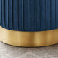 14" Round Velvet Fabric Bedroom Ottoman with Solid Gold Metal Base