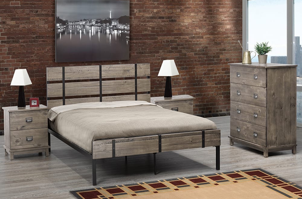 T2337G Distressed Industrial Style Bed Platform Bed