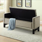 Beige Fabric Storage Bench with Copper Nailhead Details