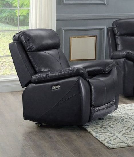 Grey Genuine Leather Power Recliner Chair with USB Port