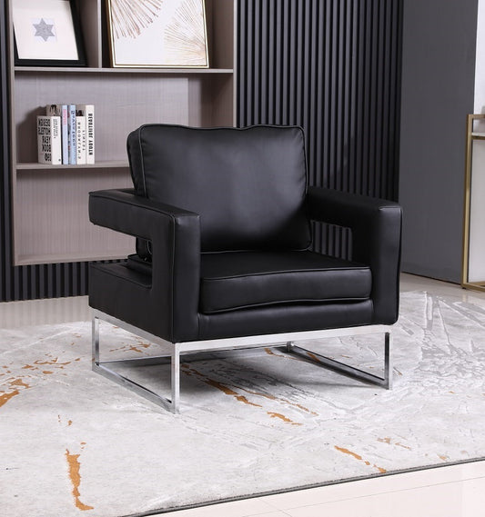 Black PU Accent Chair With Stainless Steel Base in Chrome finish