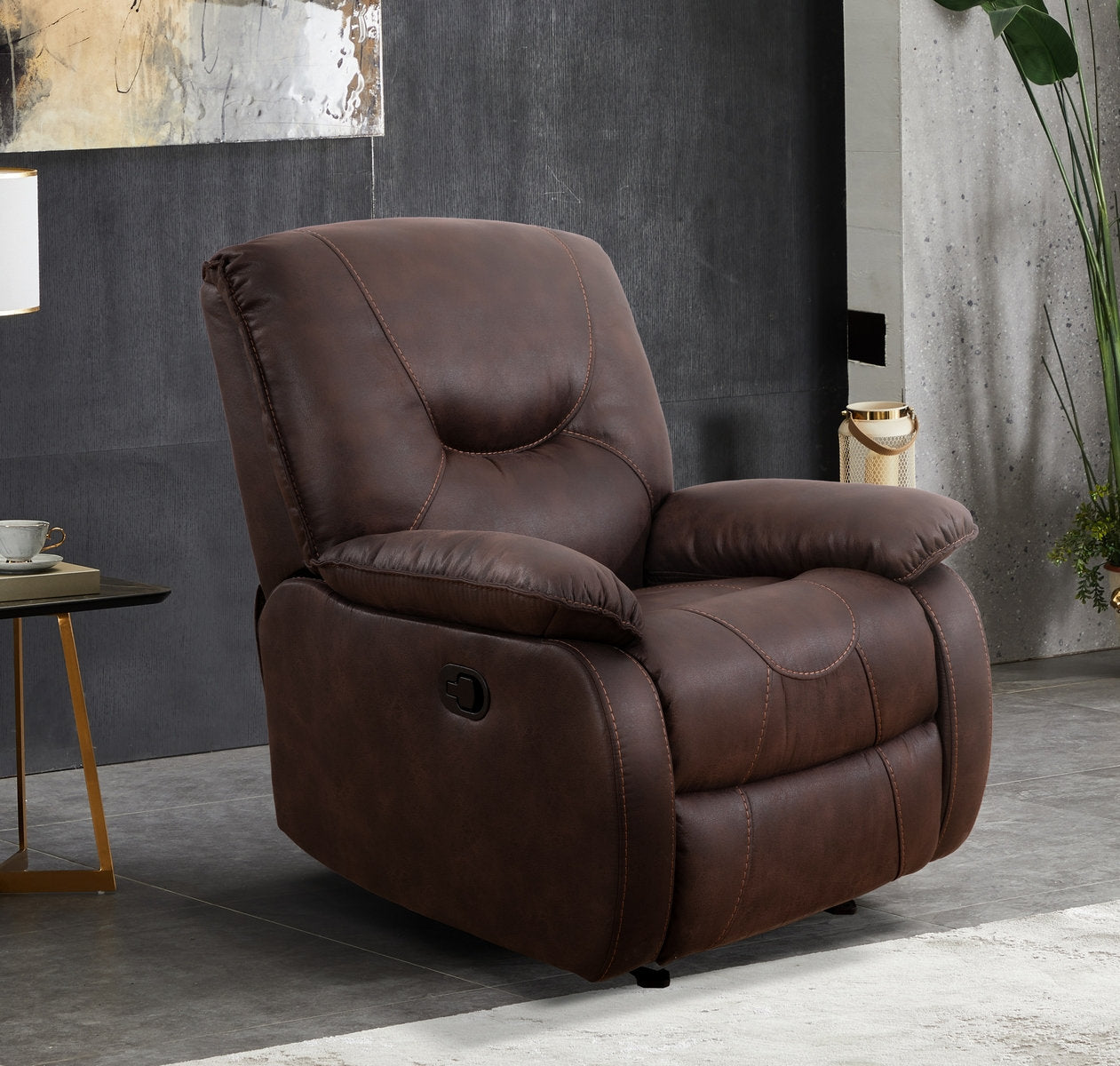 Brown Elephant Skin Fabric Recliner Chair with Solid Hardwood Frame