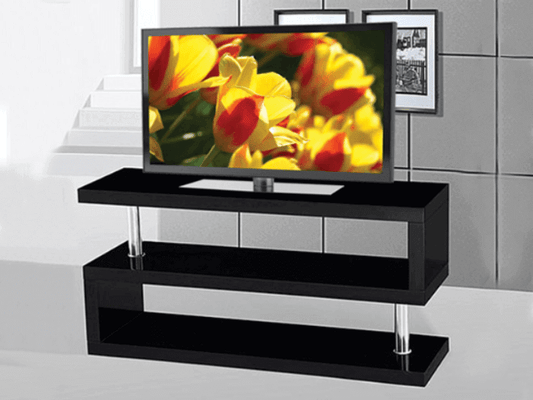 Glossy Black TV Stand with Chrome Accents