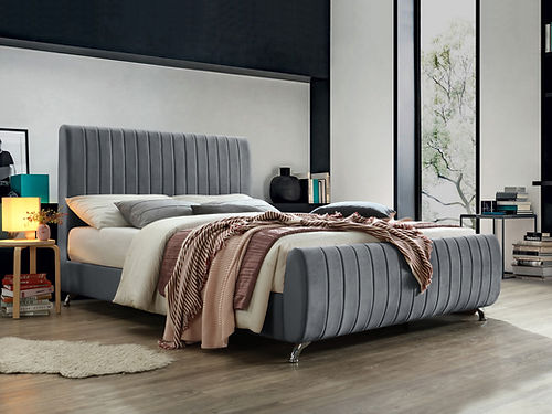 Contemporary Velvet Upholstered Bedframe with Deep Channel Tufting