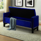 Blue Velvet Storage Bench with Chrome Nailhead Details