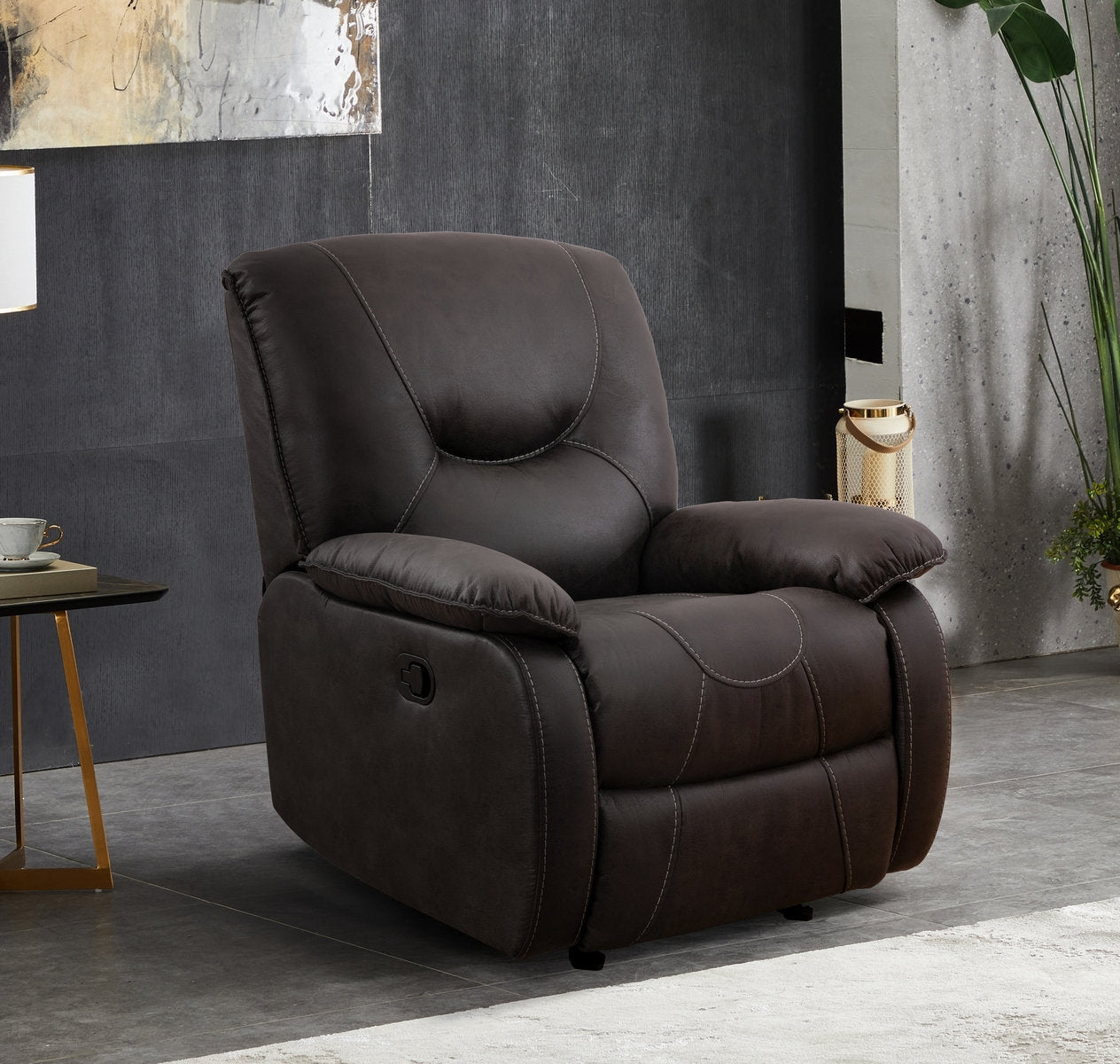 Grey Elephant Skin Fabric Recliner Chair with Solid Hardwood Frame