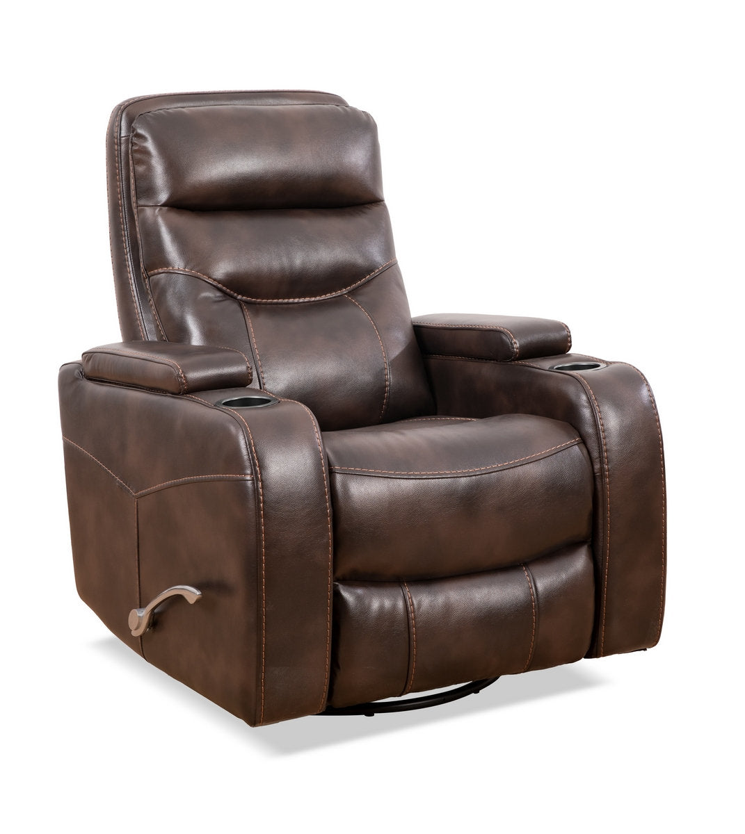 Brown PU Swivel Manual Recliner Chair with Solid Hardwood Frame