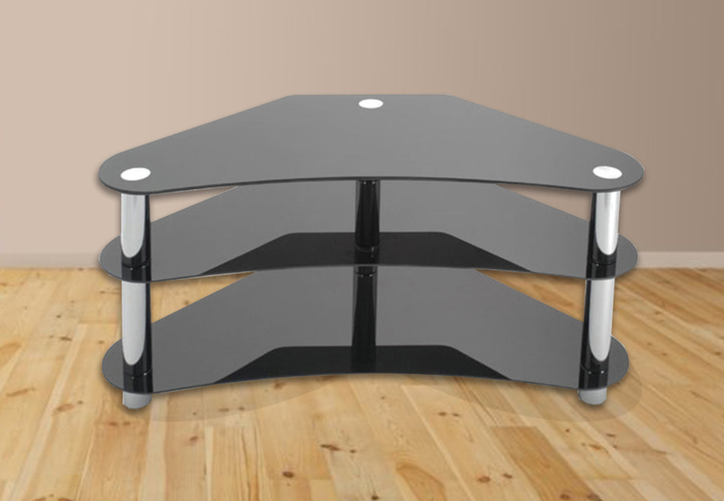 Black TV Stand with Chrome Legs and 8mm Tempered Glass